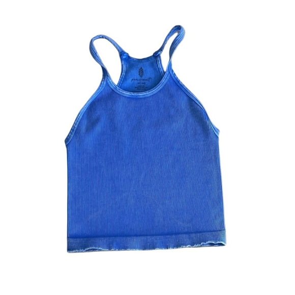 FREE PEOPLE COSMIC COBALT BLUE HAPPINESS RUNS LONG CROP TANK SZ:X/S M/L NWOT - Picture 2 of 6